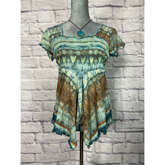 Y2K Hanky Hem Mesh Blouse - Picture 1 of 9